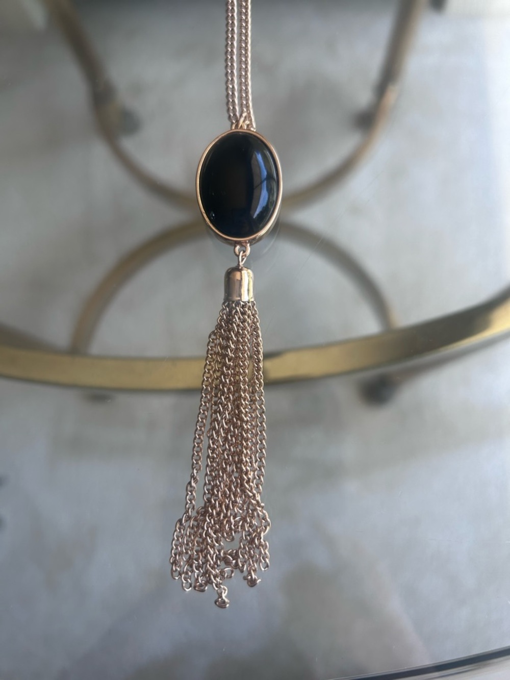 Forever 21 Gold and Black Stone with Tassel Necklace